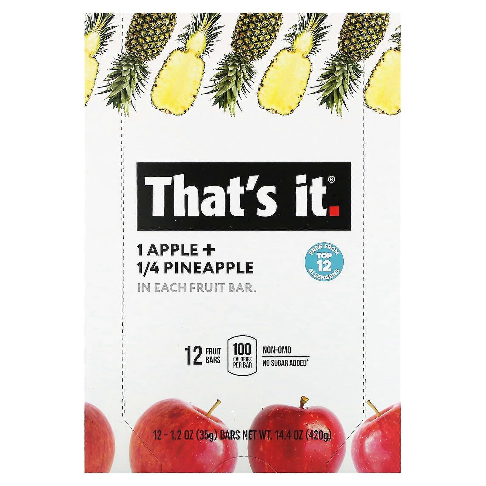 Fruit Bar, Apple + Pineapple, 12 Bars, 1.2 oz (35 g) Each