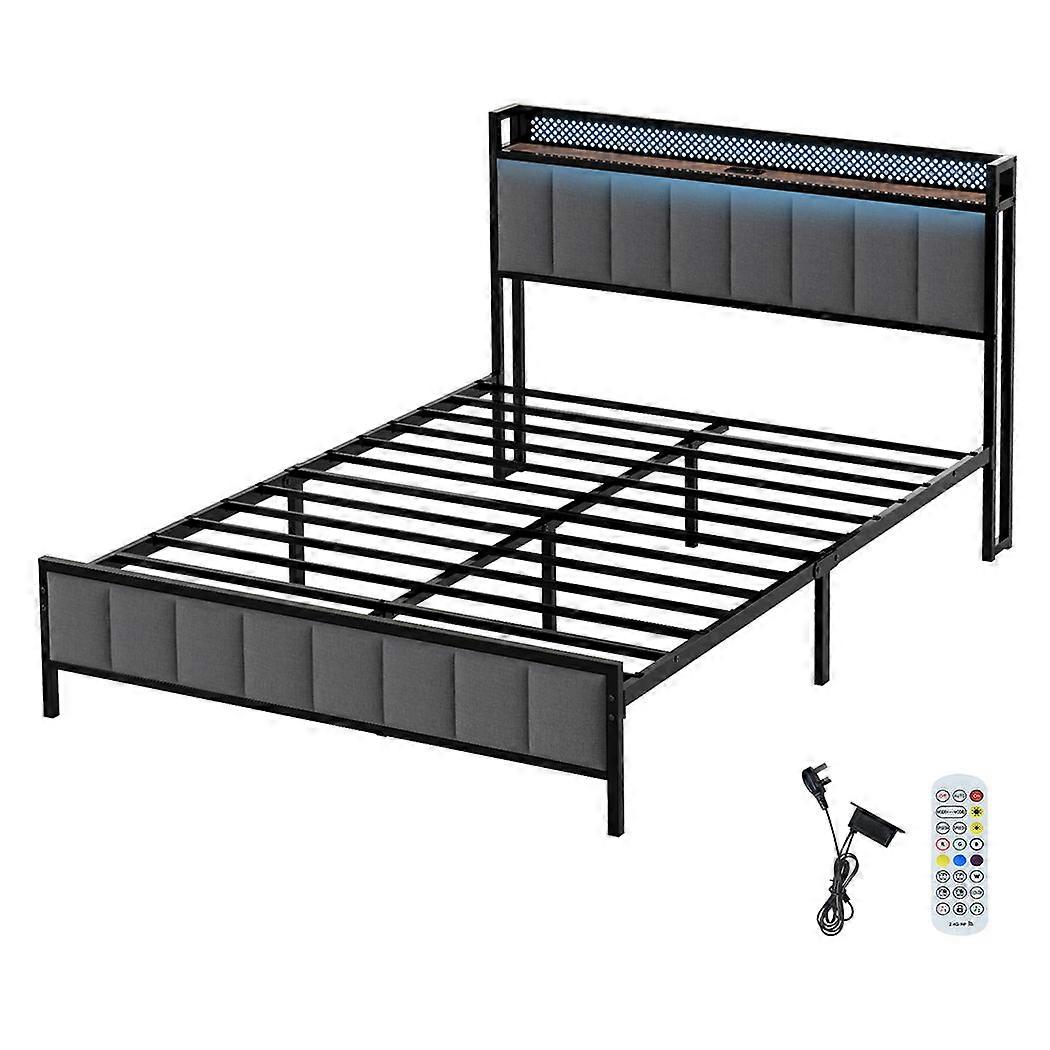 Levede Double Bed Frame Upholstered Headboard Metal Mattress Base Led Lights Usb