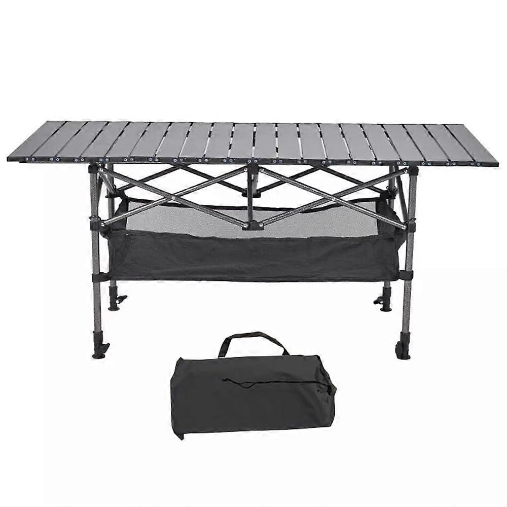 4ft Folding Camping Table, 120x55 cm Aluminum, Adjustable Height, Portable Outdoor Table With Storage Net And Carry Bag