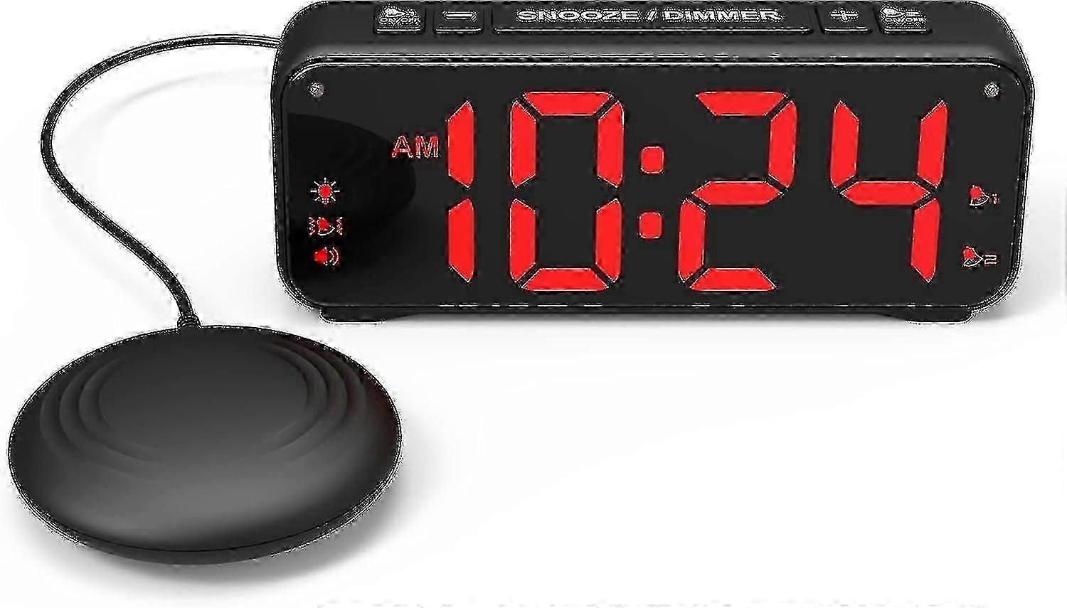 Vibration Alarm Clock,extra Loud Alarm For Sleeper, Extra Large Display For Elderly With Dual Alarm Sk