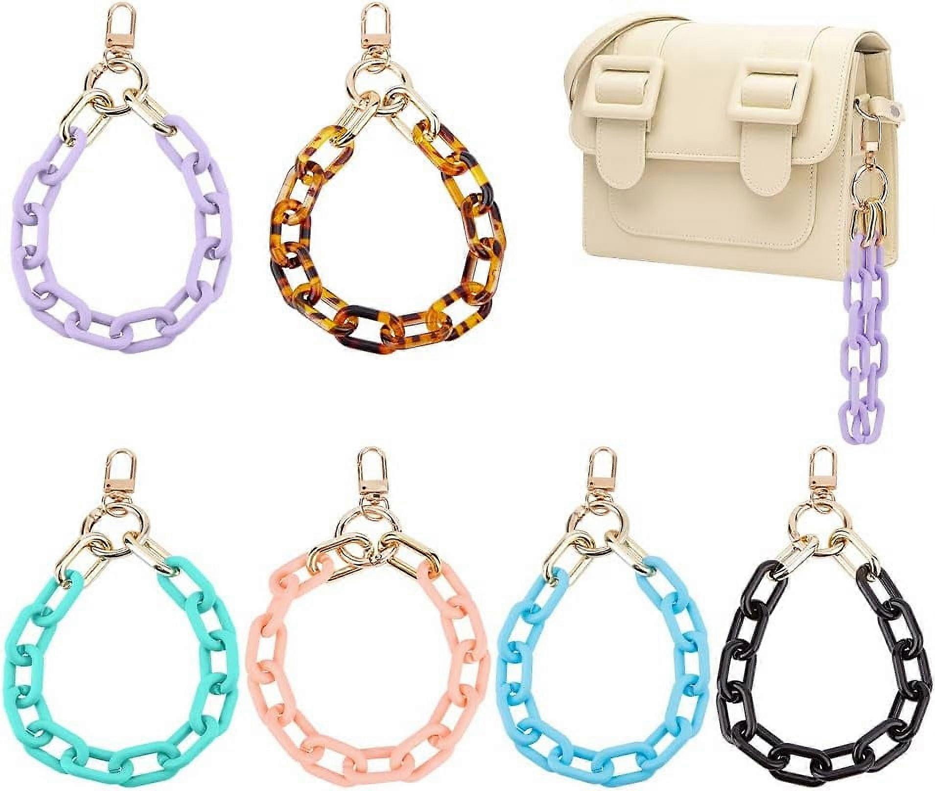 6Pcs 6 Colors Opaque Acrylic Flat Cable Chain Handle Strap, 12" Decorative Handbag Strap with Swivel Clasps for DIY Purse Making