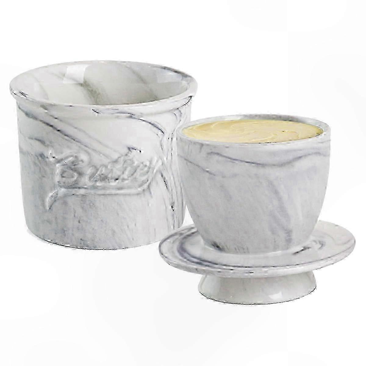 Countertop Butter Keeper with Water Seal: Ceramic Spreadable Butter Container with Lid