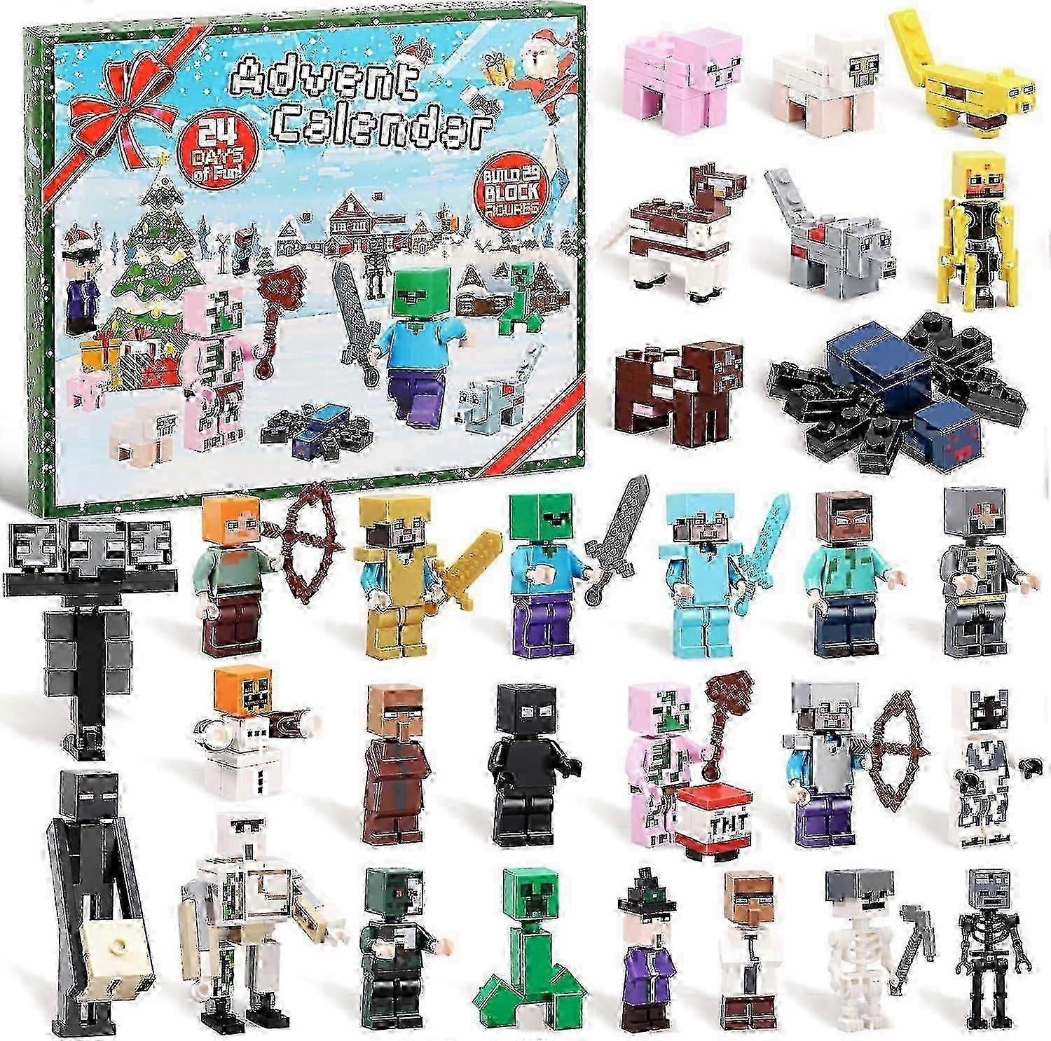 Christmas Advent Calendar 2024 Minecraft, 24 Days Toy Figure Building Blocks Countdown Calendar, Boys Christmas Calendar Surprise Gift-xin.z