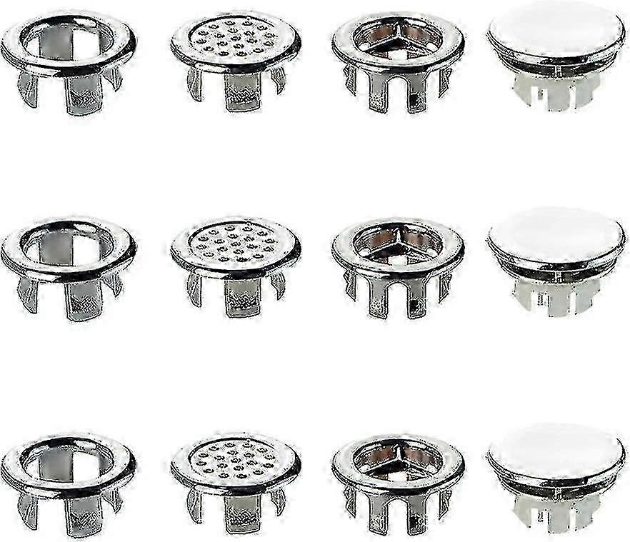12 Pack Sink Overflow Ring, Washbasin Overflow Rings, Round Hole Sink Trim, Round Hole Inserts Replacement Parts, For Bathroom Kitchen Basin