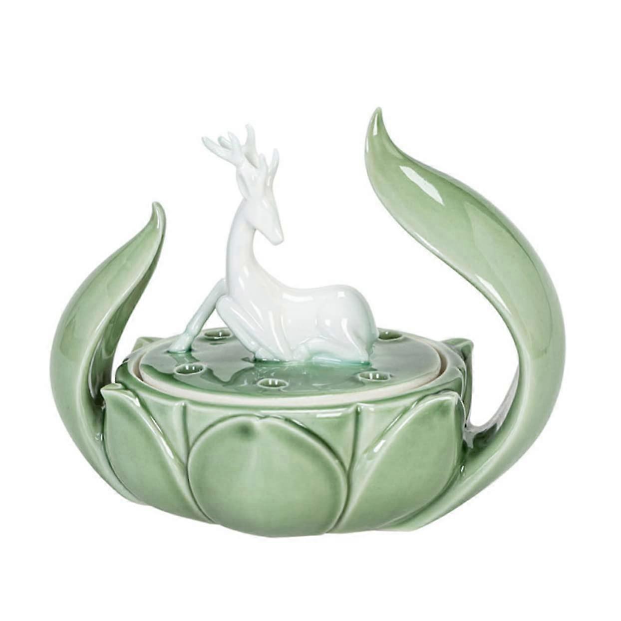 Incense Coil Burner Box Lucky Deer Design Holder Indoor Use Ceramic Material Small Size Compatible With Incense Coils