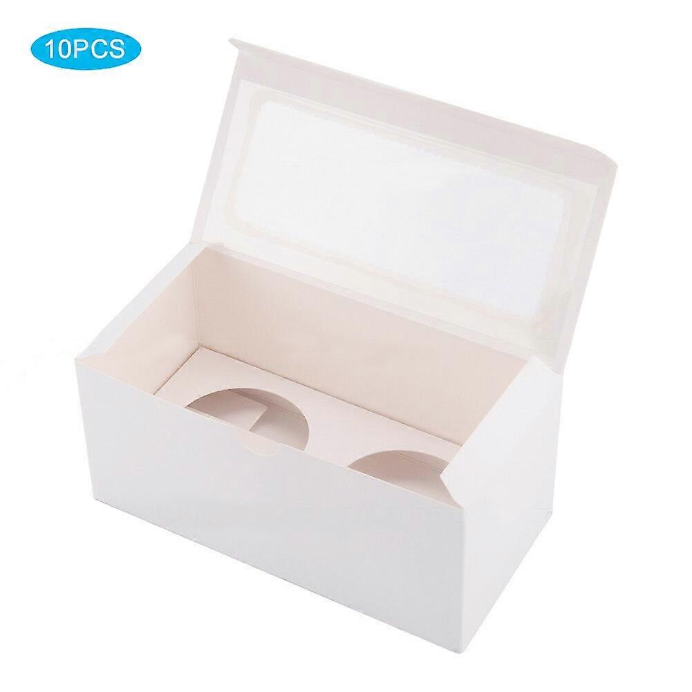10pcs Cupcake Box Cases 2 Hole Window Face Gift Boxes for Display Muffin Wedding
