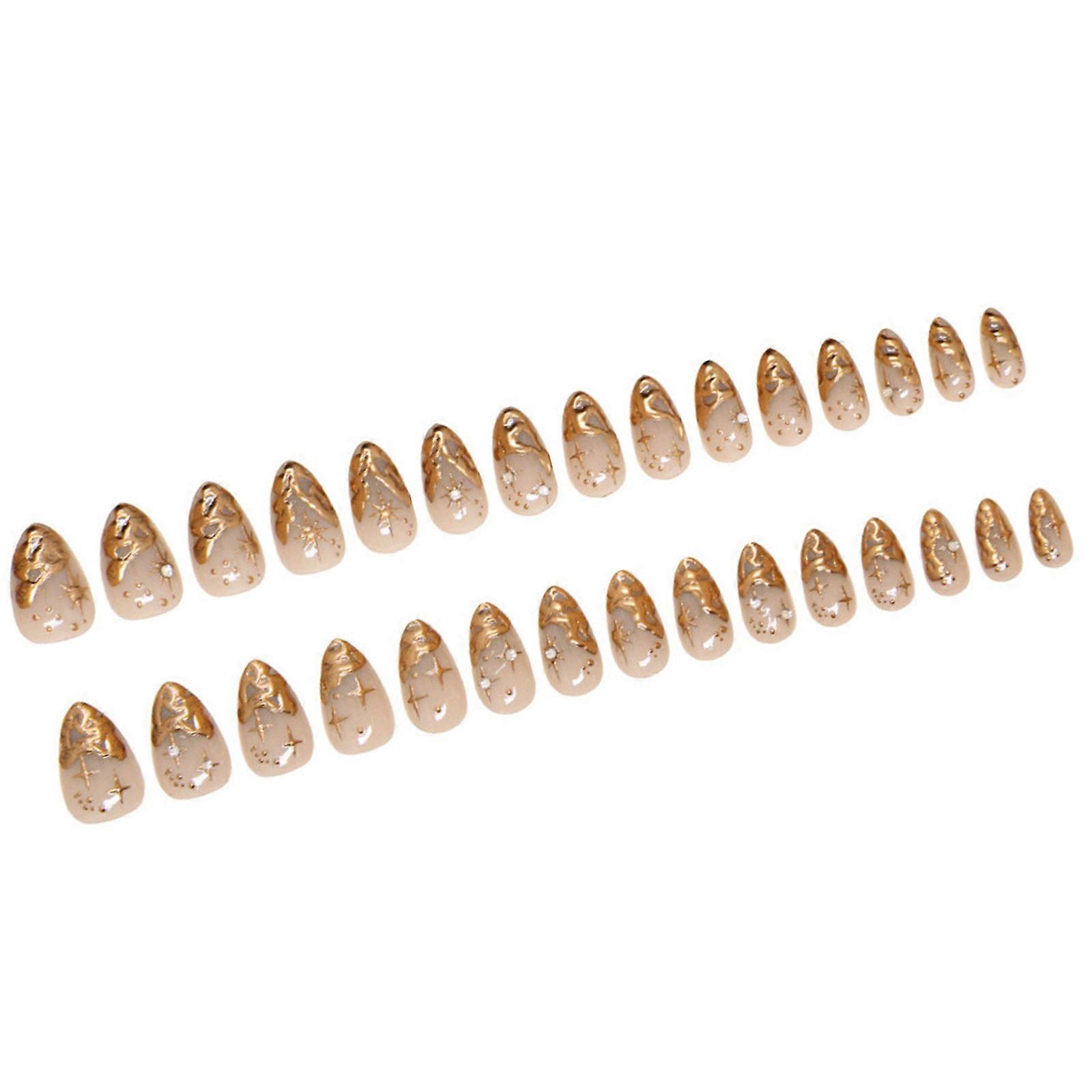 ציפורניים מלאכותיות מודרניות עם עיצובי שמש וירח תלת מימדיים בצבעי שקדים, ציפורניים אקריליות מלאכותיות לסטודנטים, קלות ליישום, ססגוניות