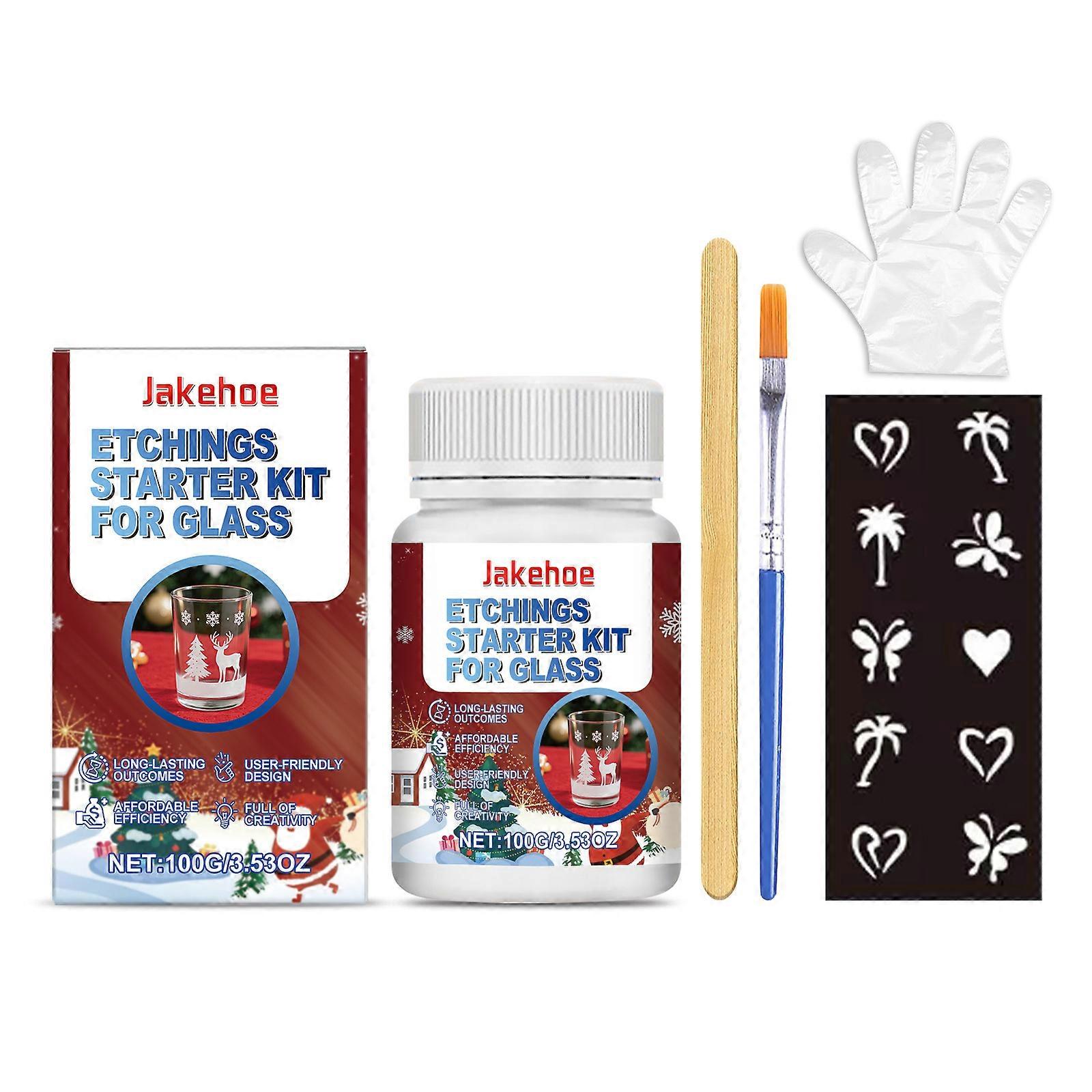 Glassware Etching Starter Kit with Cream & Stencils Tools - Create Permanent Frosted Patterns on Glasses, Windows & Mirrors​