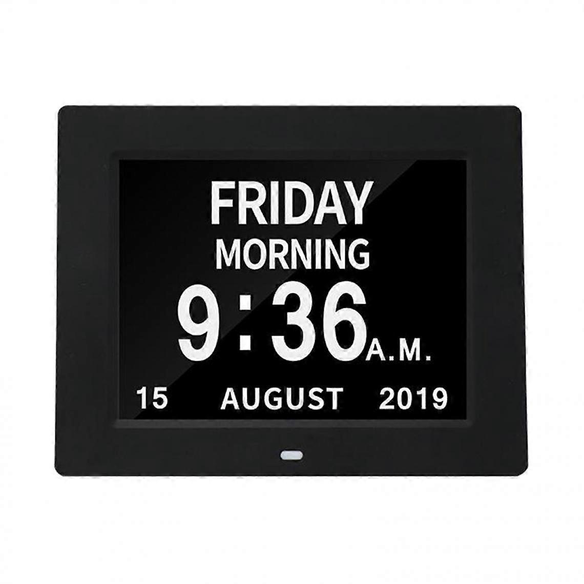 8" Large Letter Digital Calendar Day Clock Alarm Clocks for Elderly Black