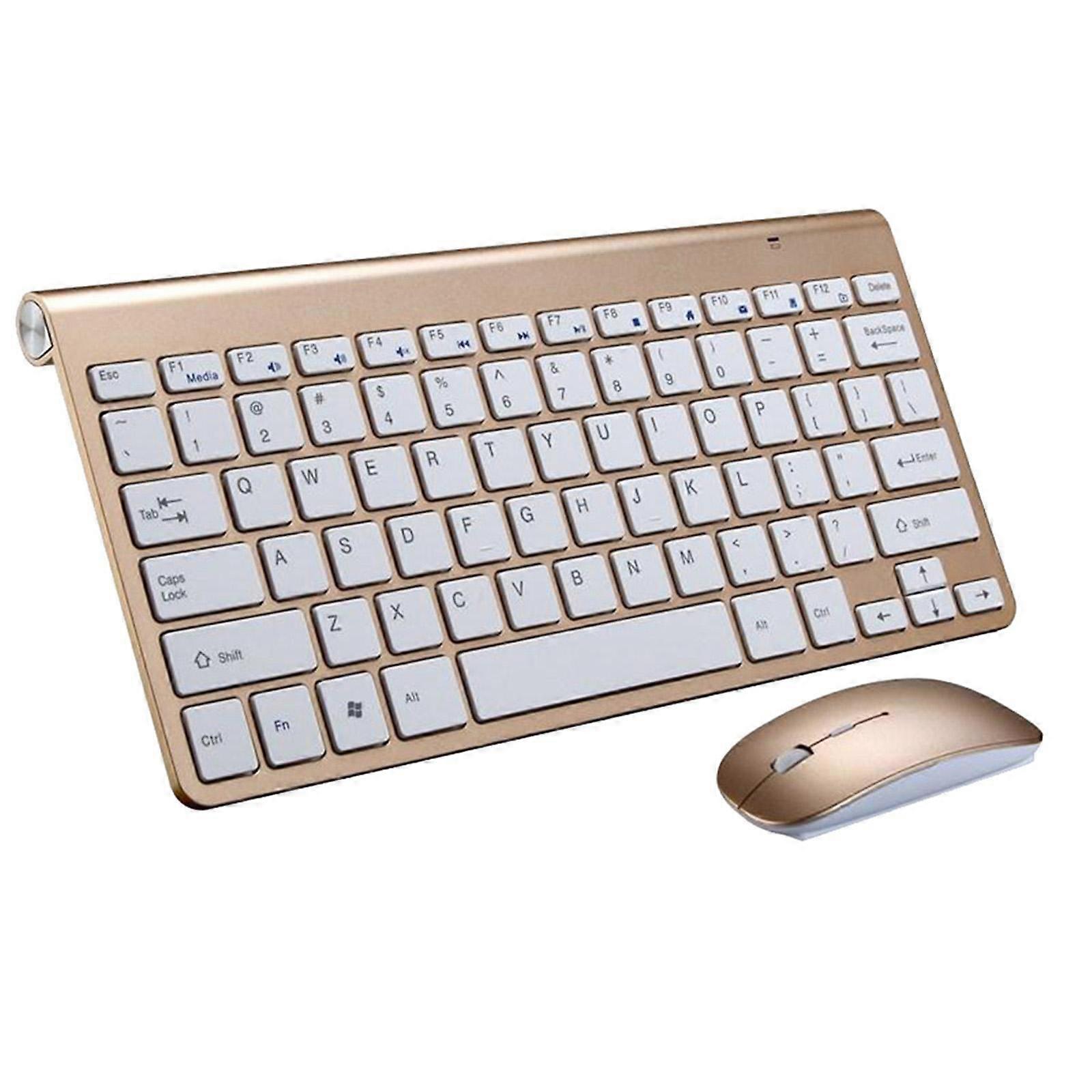 Mini Flat Quiet Wireless Keyboard Mouse for Combo Golden
