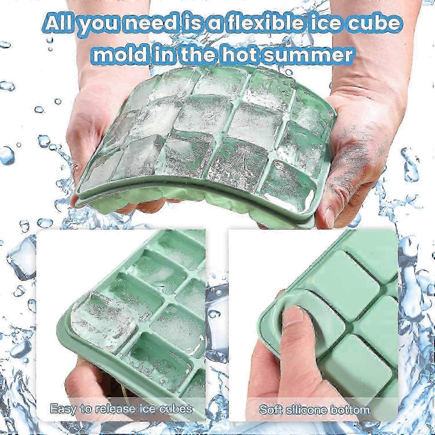 3 Pack Ice Cube Trays with Spill-Proof Lids - Flexible and Easy-to-Release Silicone Ice Cube Molds