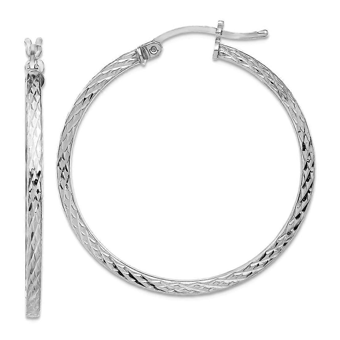 925スターリングシルバースパークルカットスクエアチューブフープイヤリング-女性のためのフープイヤリング