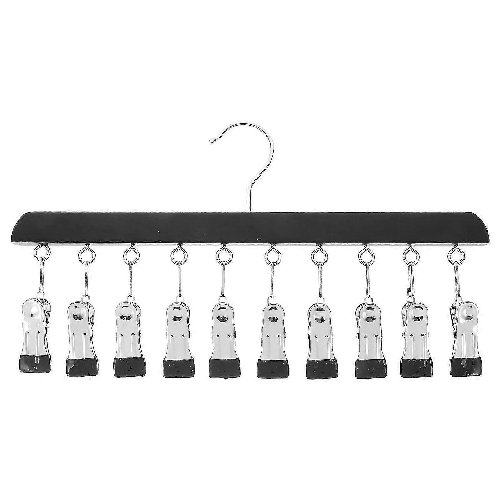 Socks Hanger For Drying Rack With 10 Clips For Home Use Indoor Laundry Drying Black Multipurpose Design 1Pcs