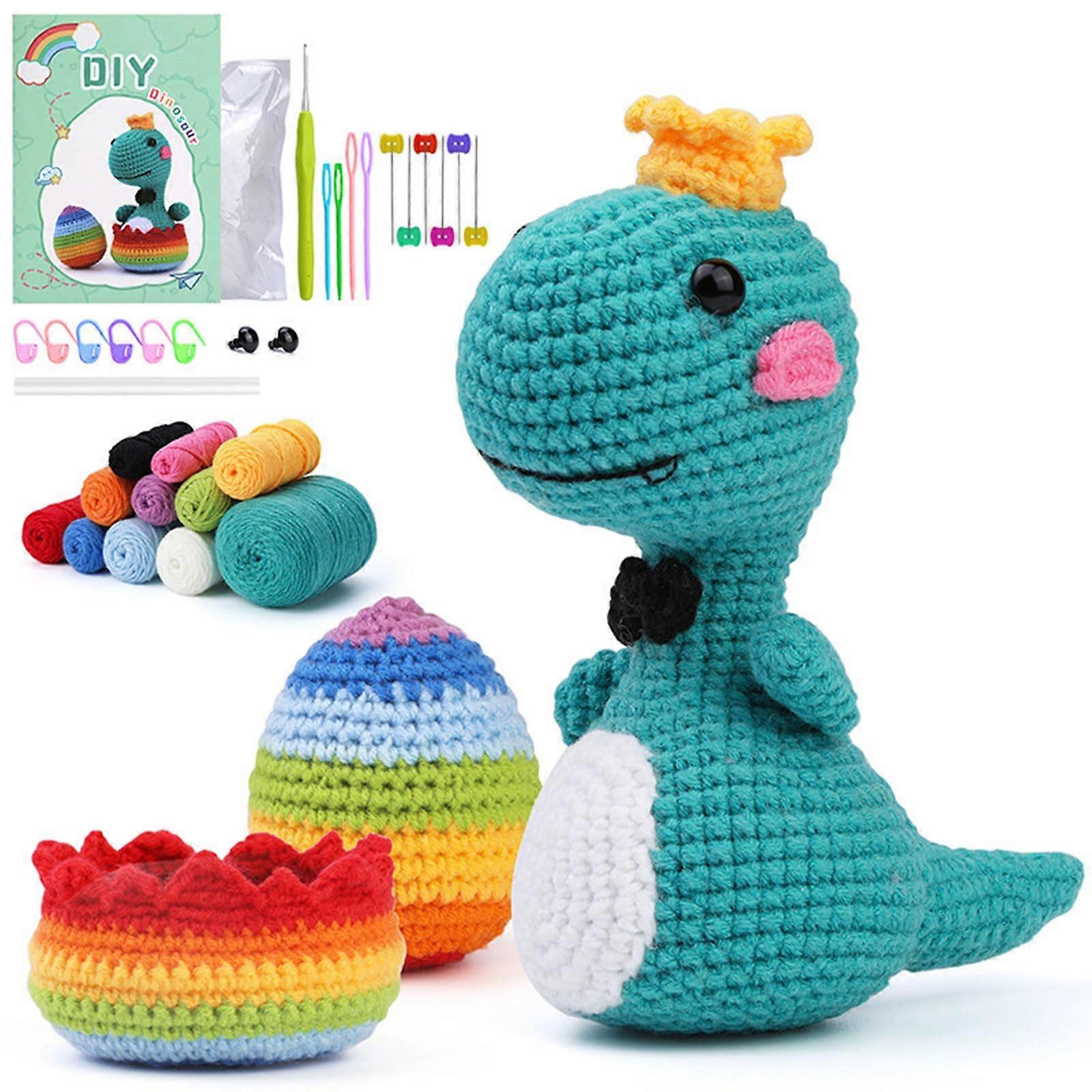 Handmade Knitting Kit with Needles for Beginners – DIY Crochet Dinosaur Plush Toy for Kids and Adults