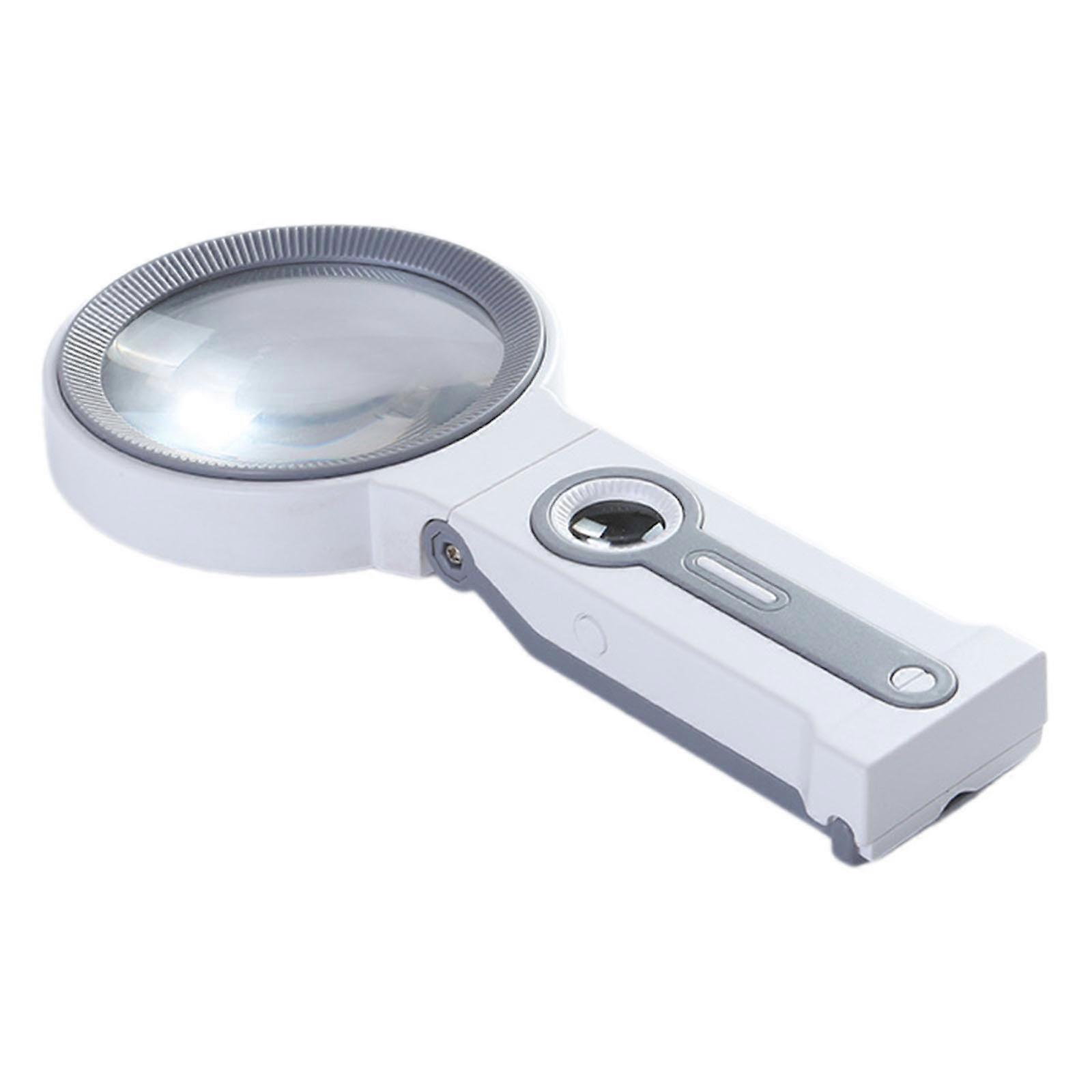 USB Rechargeable Magnifying Tool with Light Foldable Designs Easy to Use Foldable Magnifying Glass for Readers & Craft  White