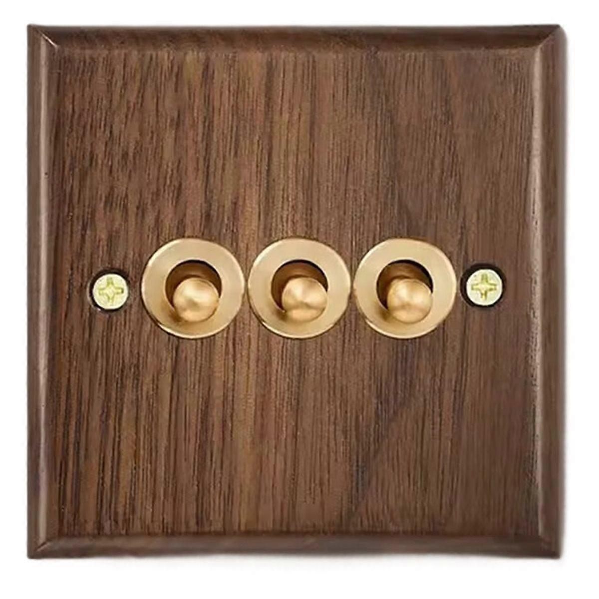 Retro Walnut Wall Toggle Switch Panel 1-4Gang 2Way Solid Wood Double Universal Electrical Power Out