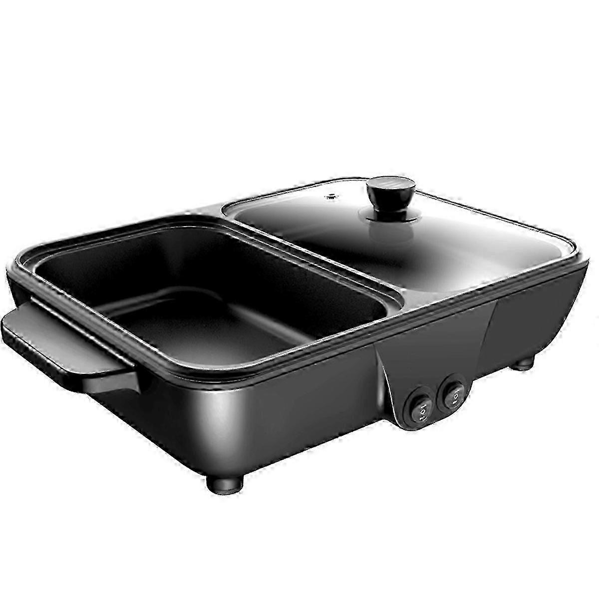 2-in-1 Indoor Non-Stick Electric Hot Pot and Frying Pan Portable Electric BBQ Grill for Indoor Family Gatherings (US),D