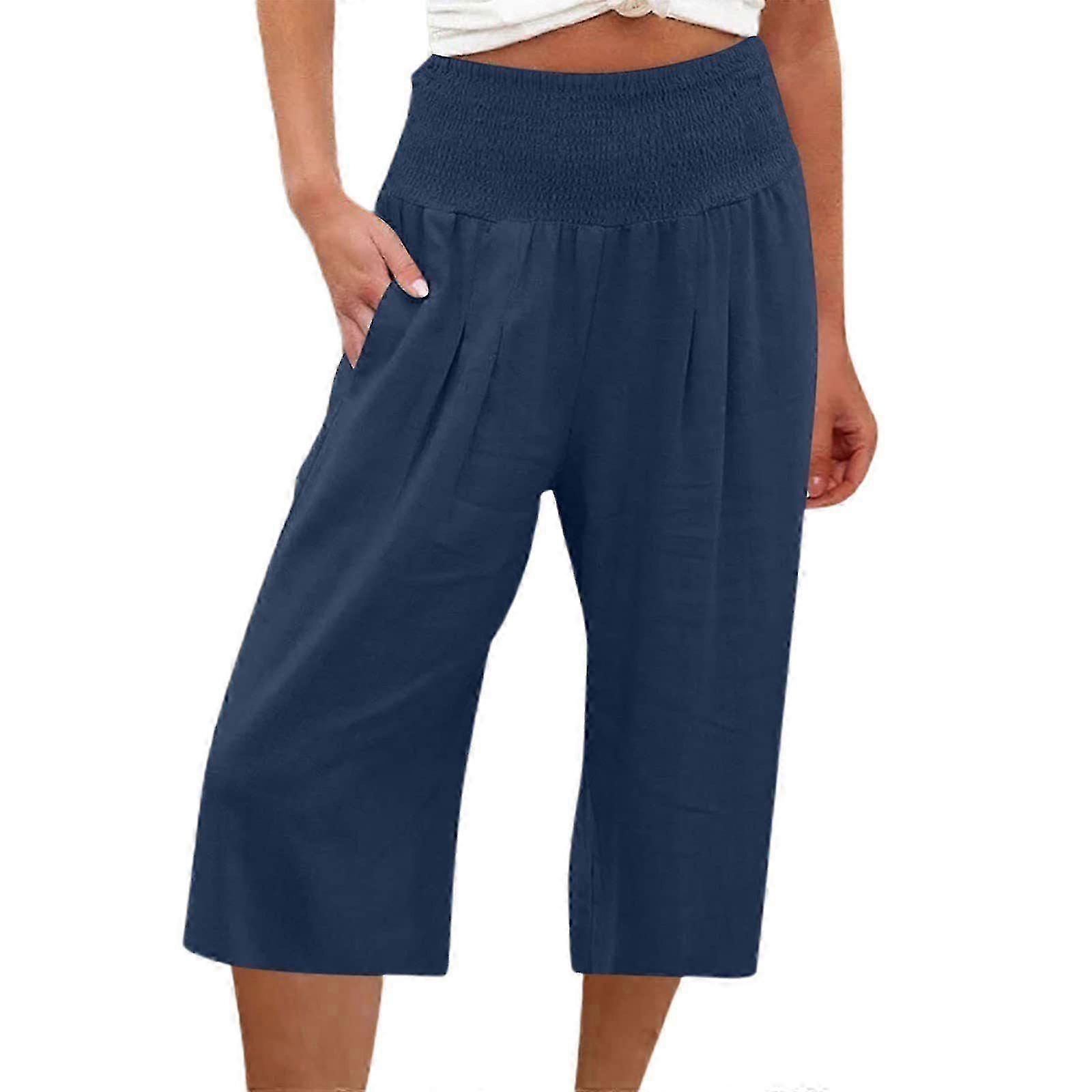 Femmes Large Jambe Lounges Pantalon Léger Poids Lâche Confortable Pantalon Décontracté, respirant Coton Lin Pantalon Fin Blanc Xl