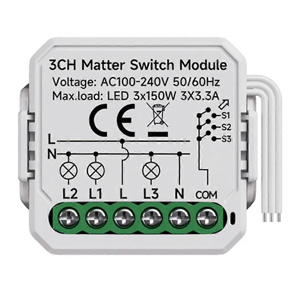 3 Gang Matter WiFi Switch Module Smart Home Relay Automation Breaker Work with Homekit Smartthings Alexa Google Home 3CH