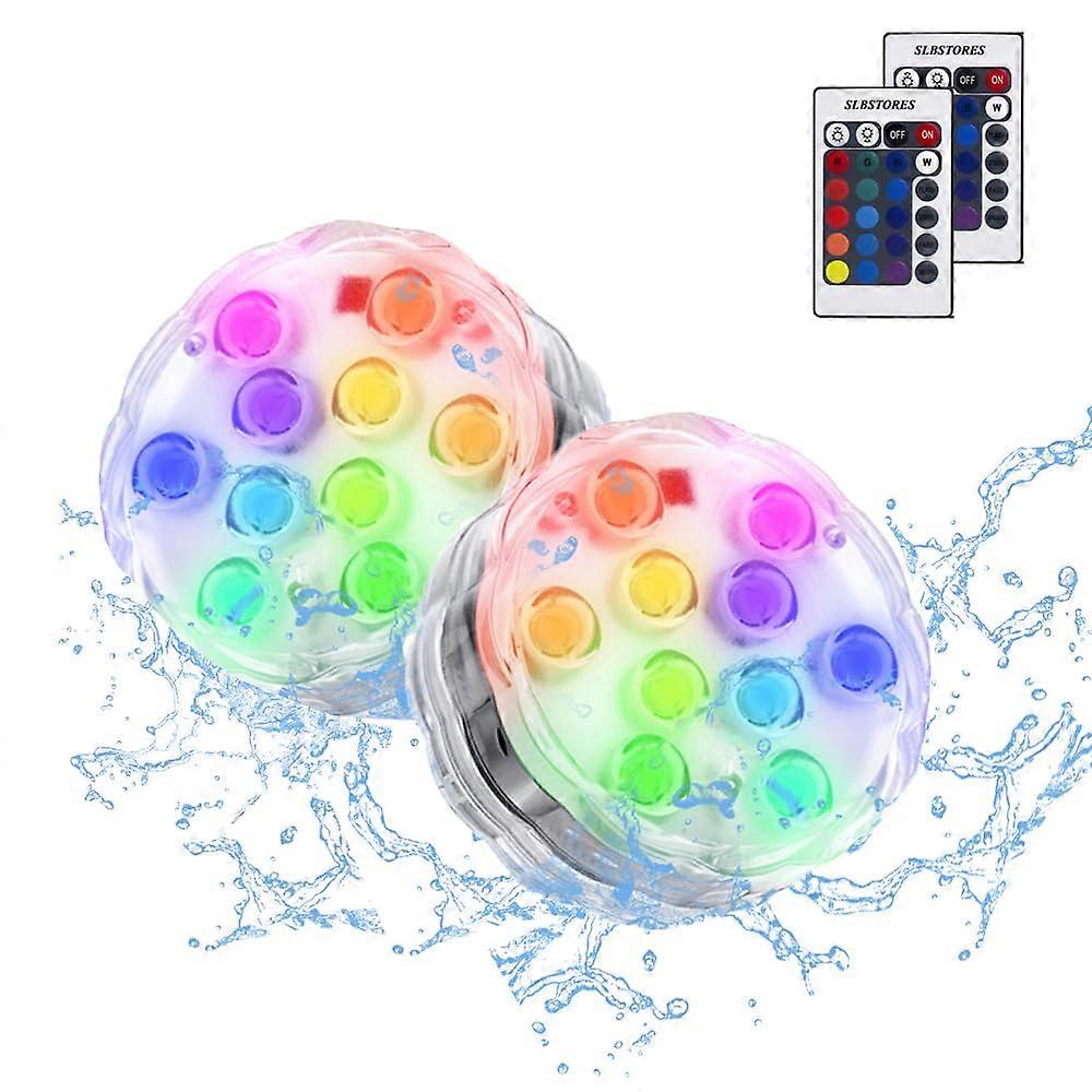 Submersible LED Pool Lights with Remote, IP68 Waterproof RGB Battery Powered, 2 Pack White