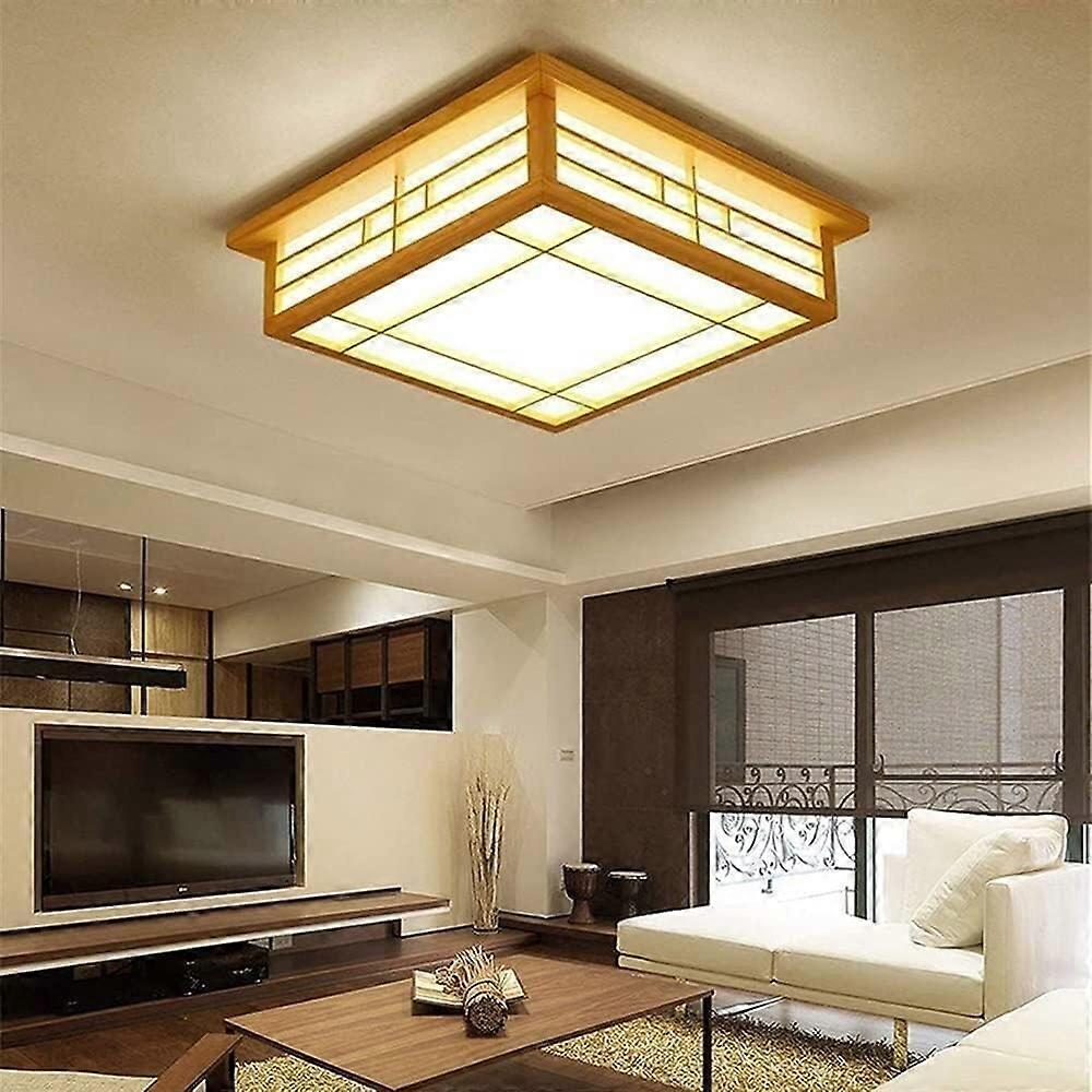 Japanese Style LED Ceiling Light Square Solid Wood Modern Energy Saving Lamp for Bedroom