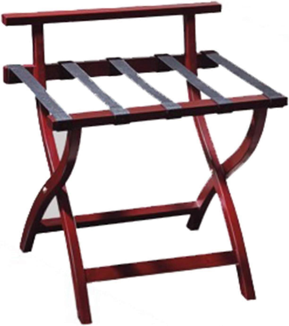 Wooden Folding Luggage Rack with Backrest and 5 Straps for Hotel or Guest Room