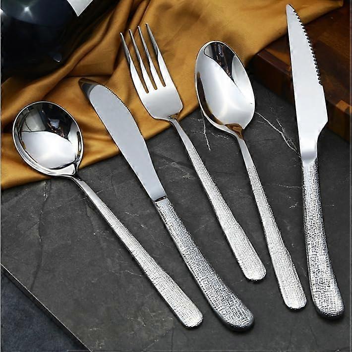 50Piece Stainless Steel Flatware Set for 10 with Steak Knives, Hammered Handle, Dishwasher Safe