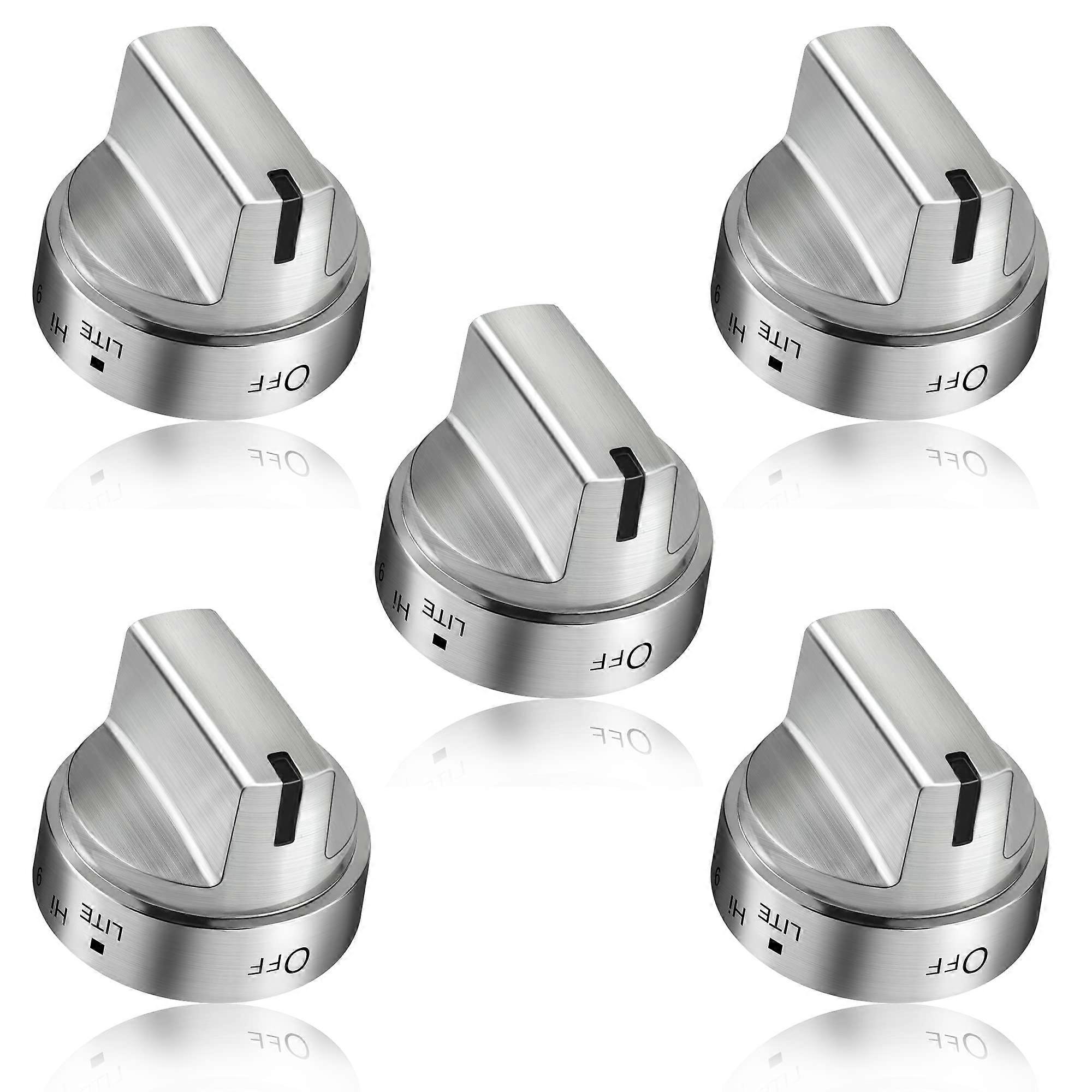 Stove Knobs WB03X24818 Stainless Steel 5 Pack Gas Range Replacement with Precise Heat Control for GE