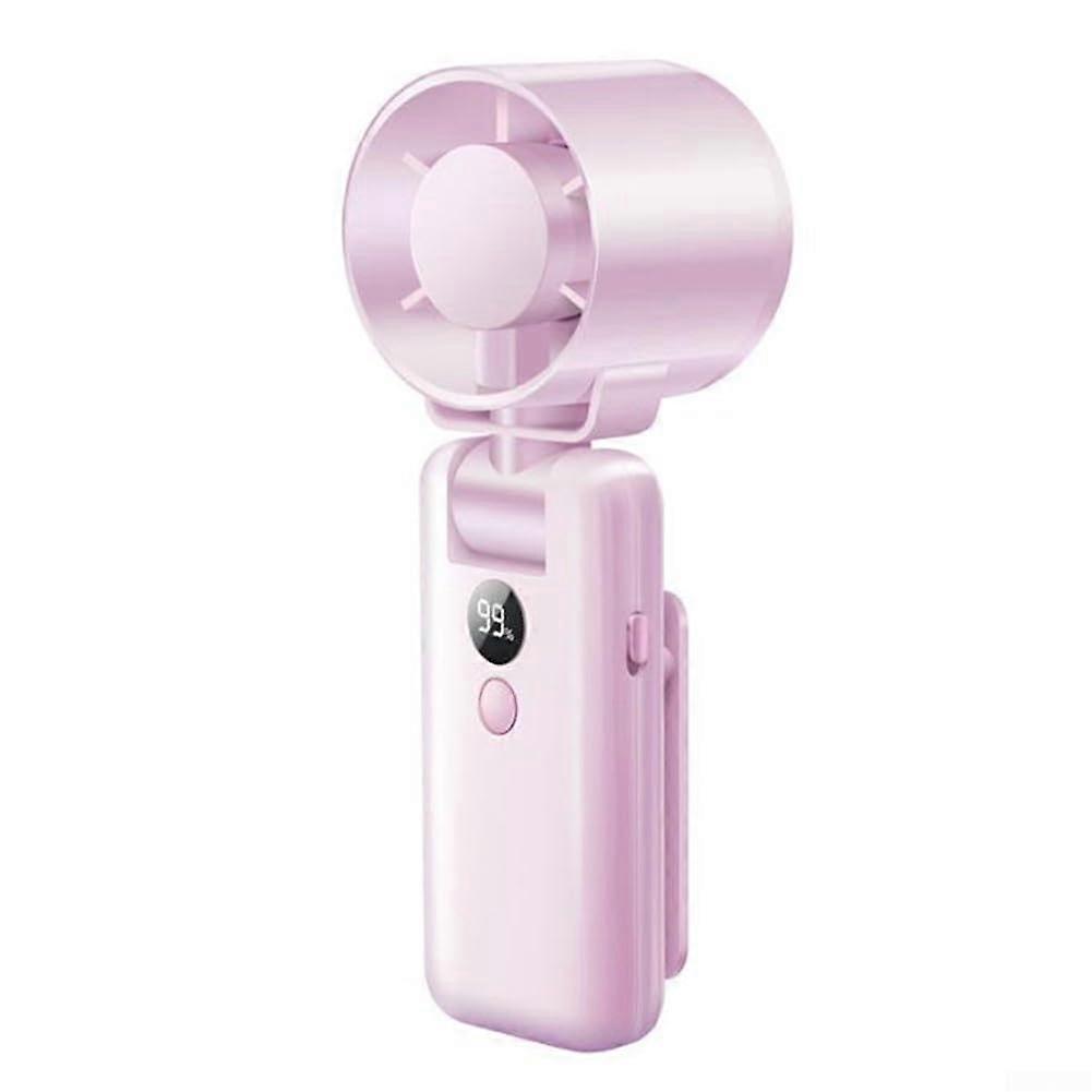 Portable Handheld Fan Foldable USB Rechargeable with Digital Display for Travel  Pink