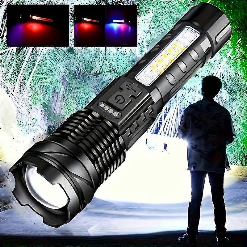 6-IN-1 ZOOM FLASHLIGHT! 200m BEAM & USB-C FAST CHARGE | 3 MAIN MODES + 3 COB SIDELIGHTS | POWER DISPLAY & PORTABLE BATTERY PACK | PERFECT FO