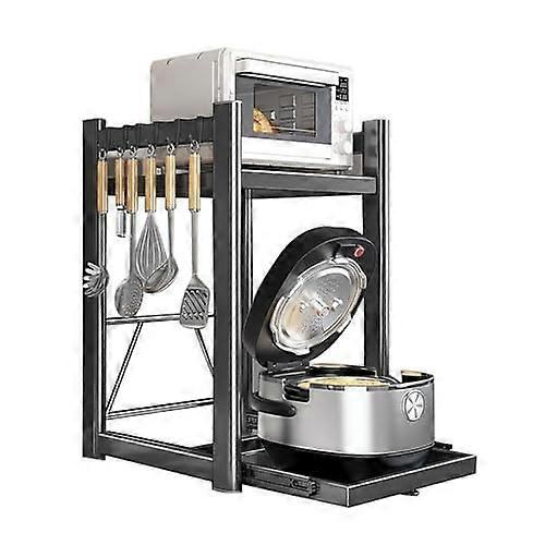 Microwave Oven Rack Adjustable 2Tier Shelf with PullOut Tray and Hooks for Kitchen Storage Gray 22.8'