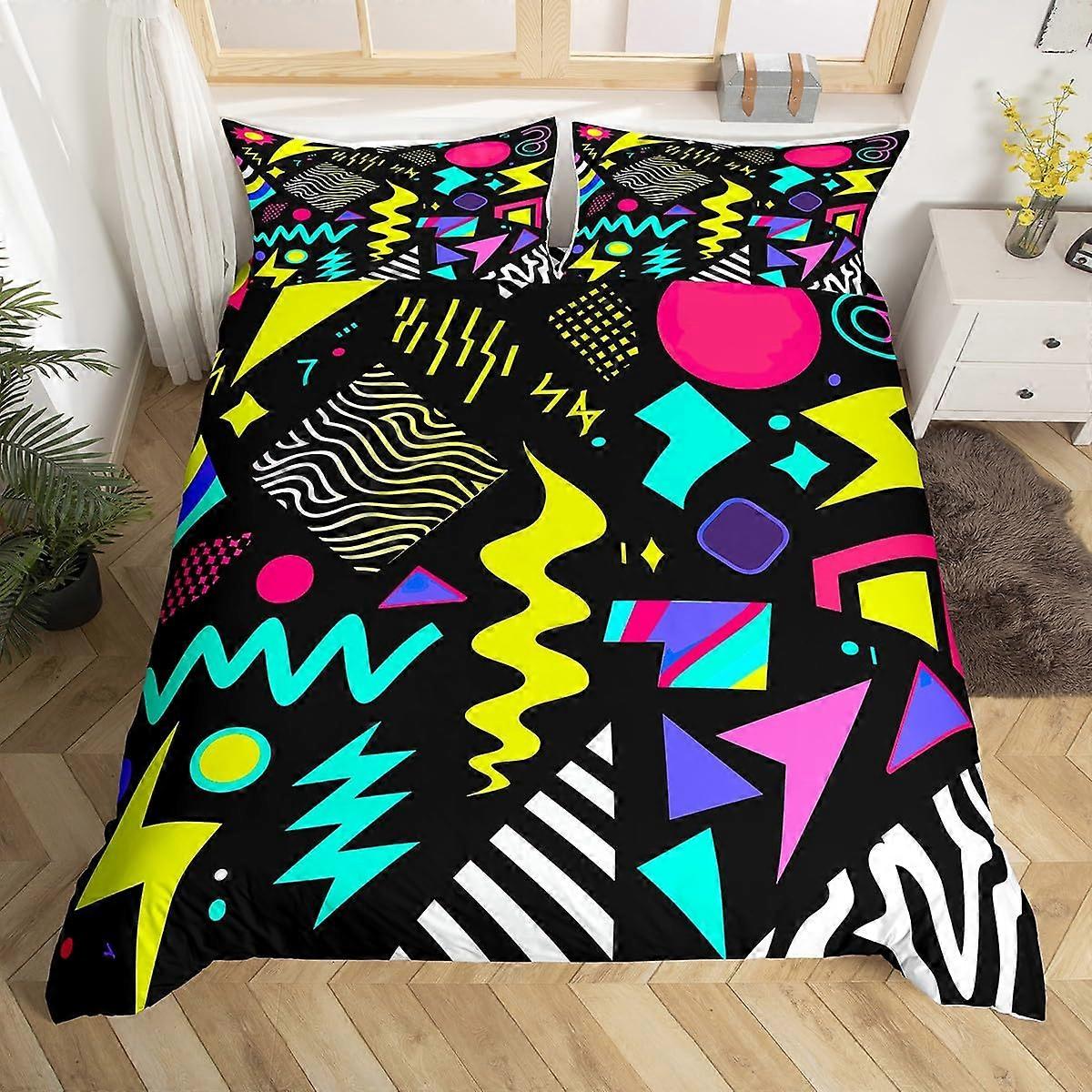 Twin Duvet Cover Set with Pillow Sham, Colorful Retro 3D Print, Breathable Microfiber, Hidden Zipper
