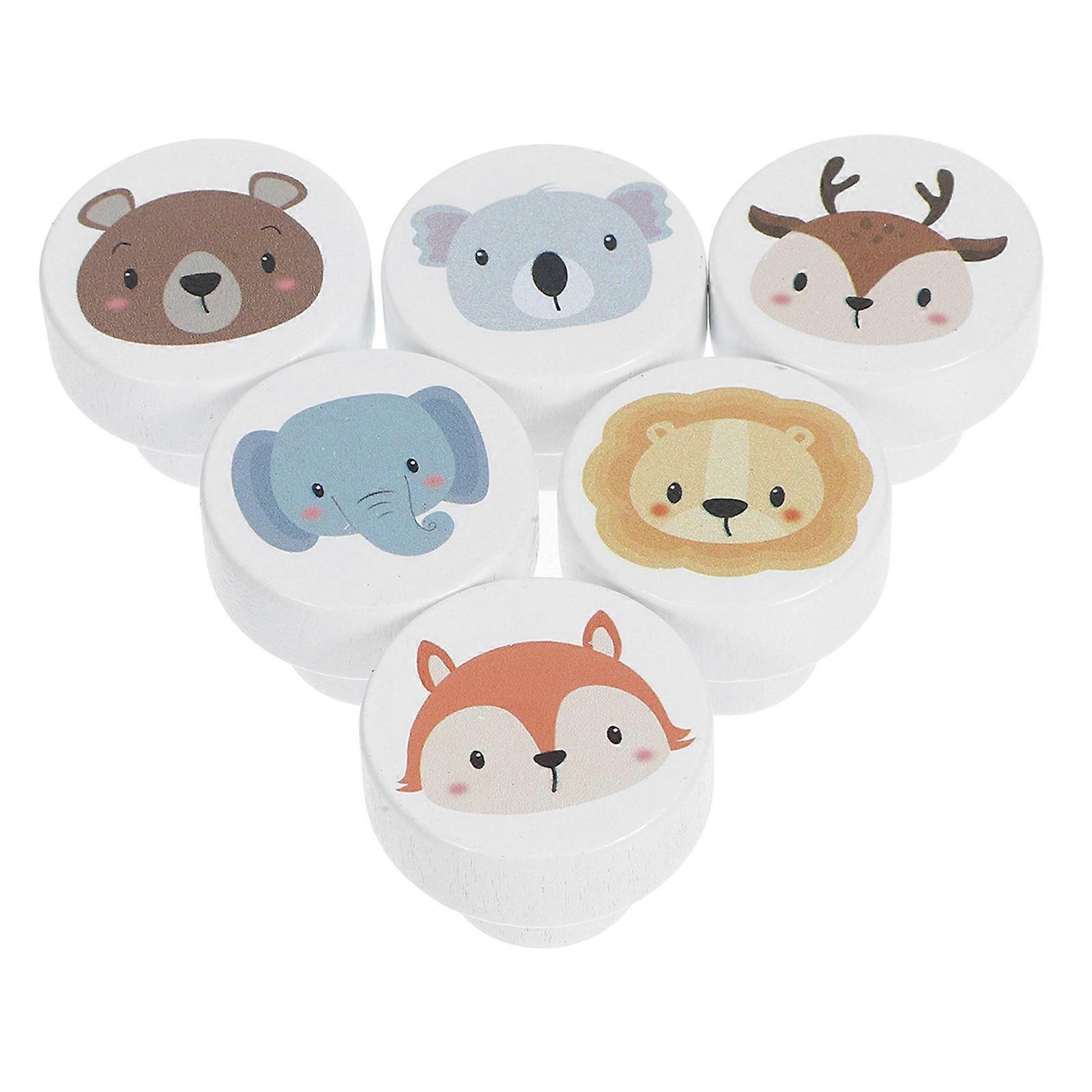 Animal Graphic Drawer Knobs Wooden Dresser Knobs for Drawer Use 6Pcs