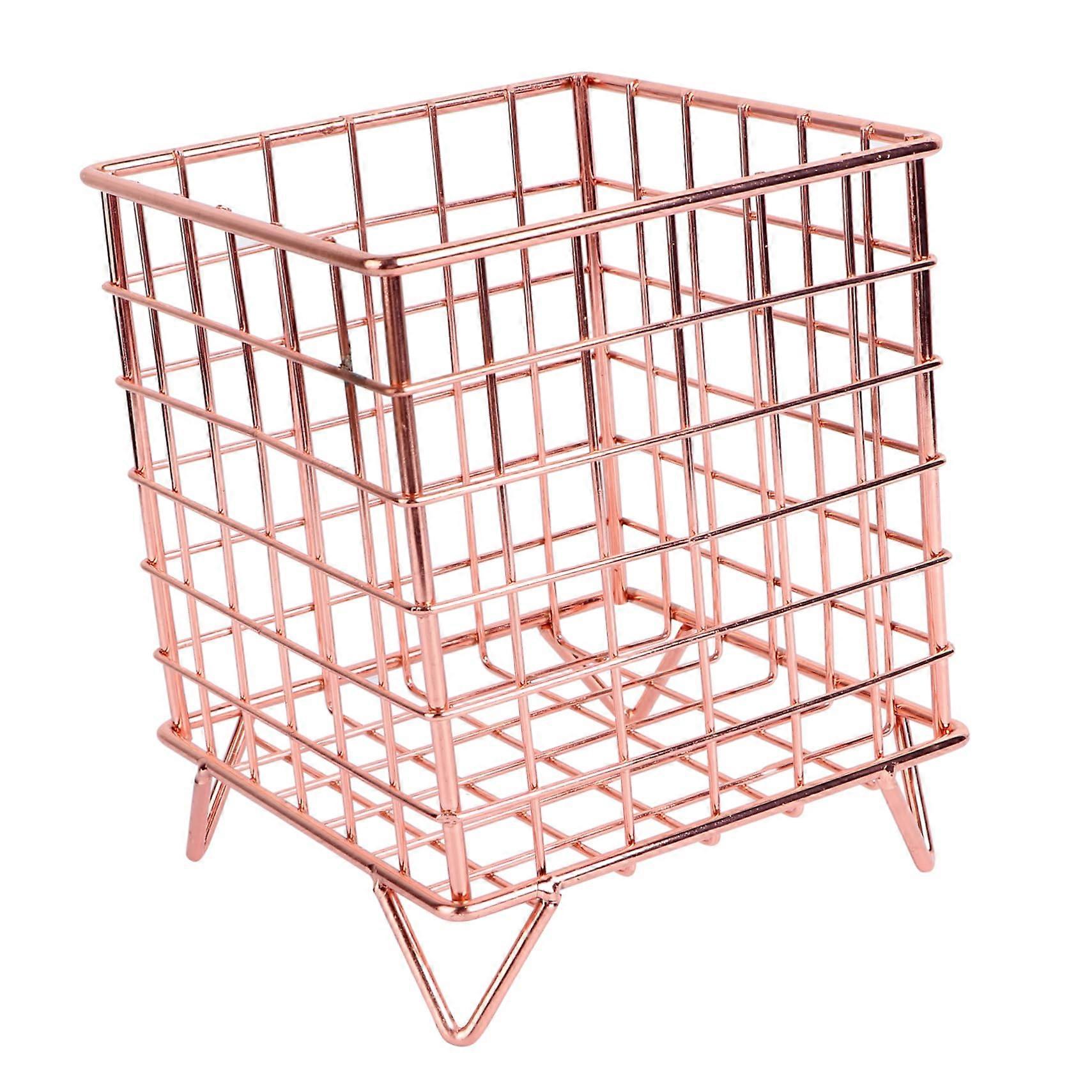 Desktop Storage Basket Rose Gold Wire Mesh Organizer Stackable SpaceSaving for Desk Kitchen