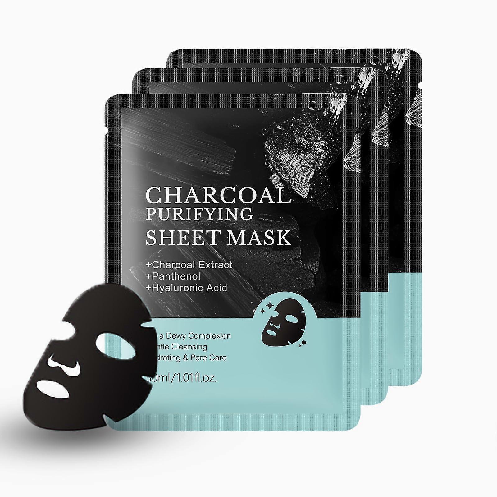3Pcs Charcoal Purifying Sheet Face Mask for Deep Cleansing, Hydration and Pore Care