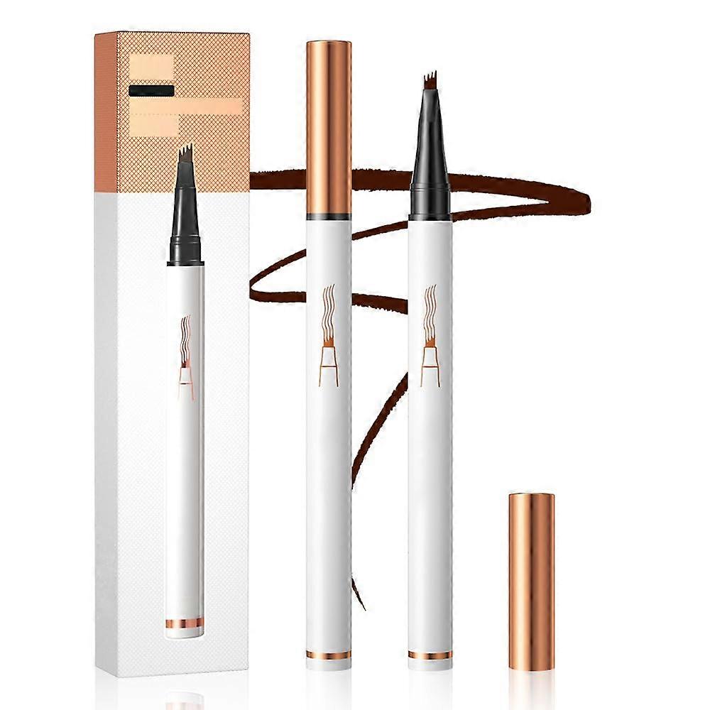 Waterproof Microblading Eyebrow Pencil 2pcs Dark Brown 4 Fork Tip Long Lasting Natural Brows