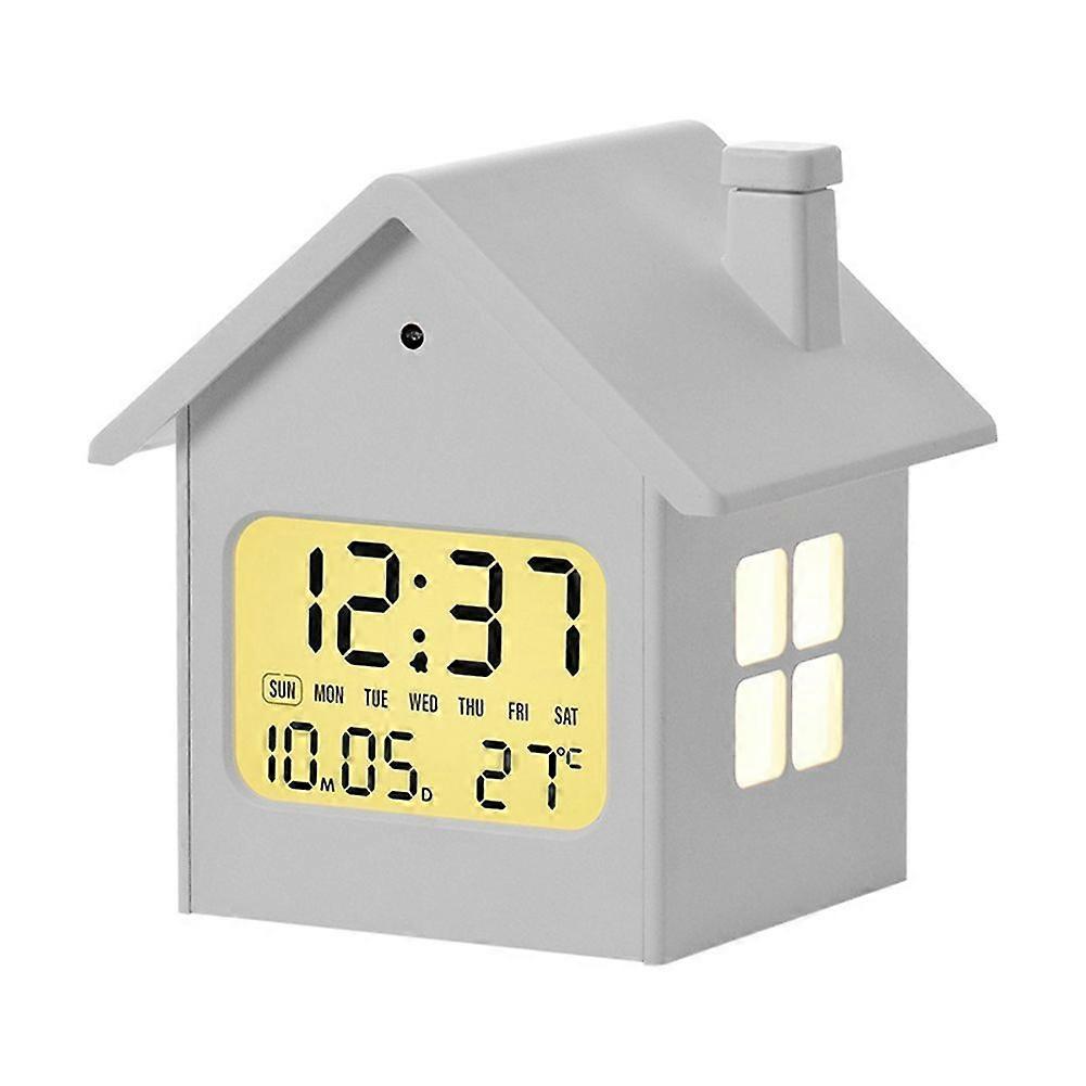 Home Decor House-Shaped Clock Multifunctional Children'S Clock Bedside Clock with Night Light and LCD Display A