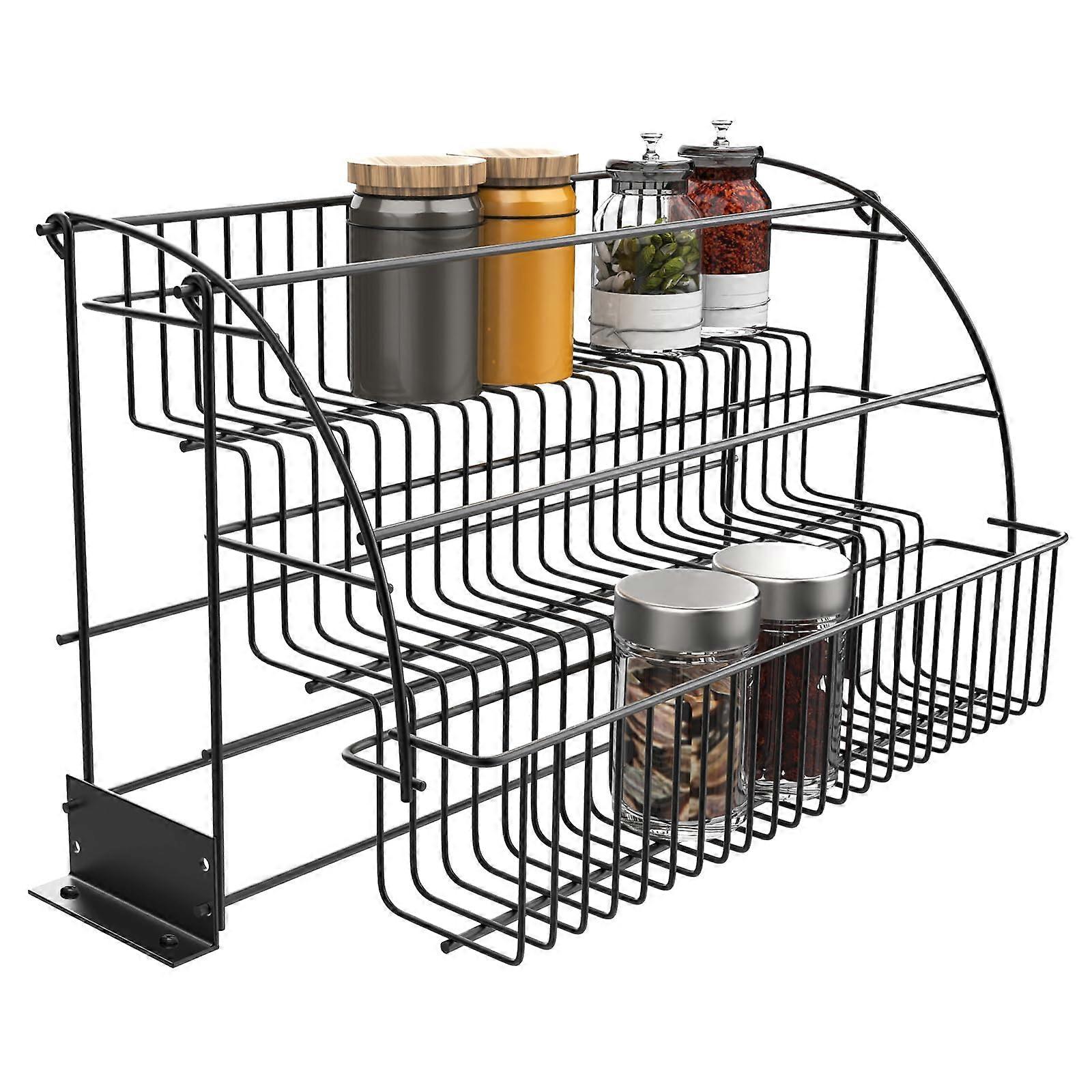 Spice Rack Organizer Three Tier Pull Down Metal Cabinet Shelf Retractable Pantry Storage