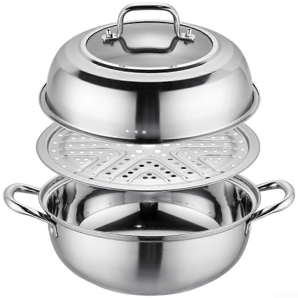 304 Stainless Steel Double Layer Steamer Pot 32cm Induction Compatible Multi Functional Cooking