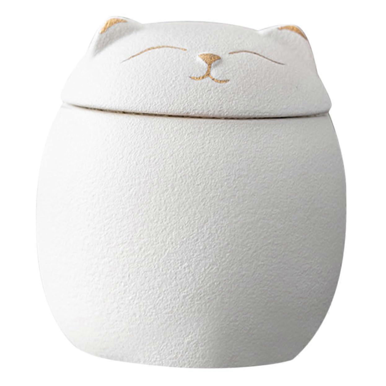 Ceramic Cat Urn for Ashes with Secure Sealed Lid, Small Decorative Pet Memorial Keepsake