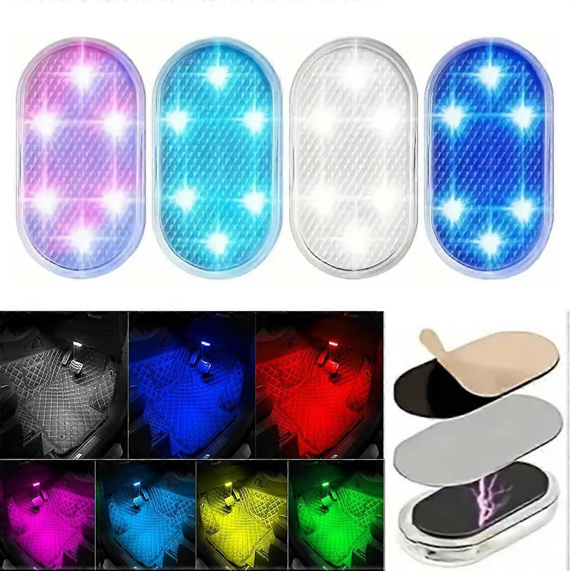 4Pcs Wireless Car LED Interior Lights with Touch Control, 7 Colors Magnetic USB Rechargeable