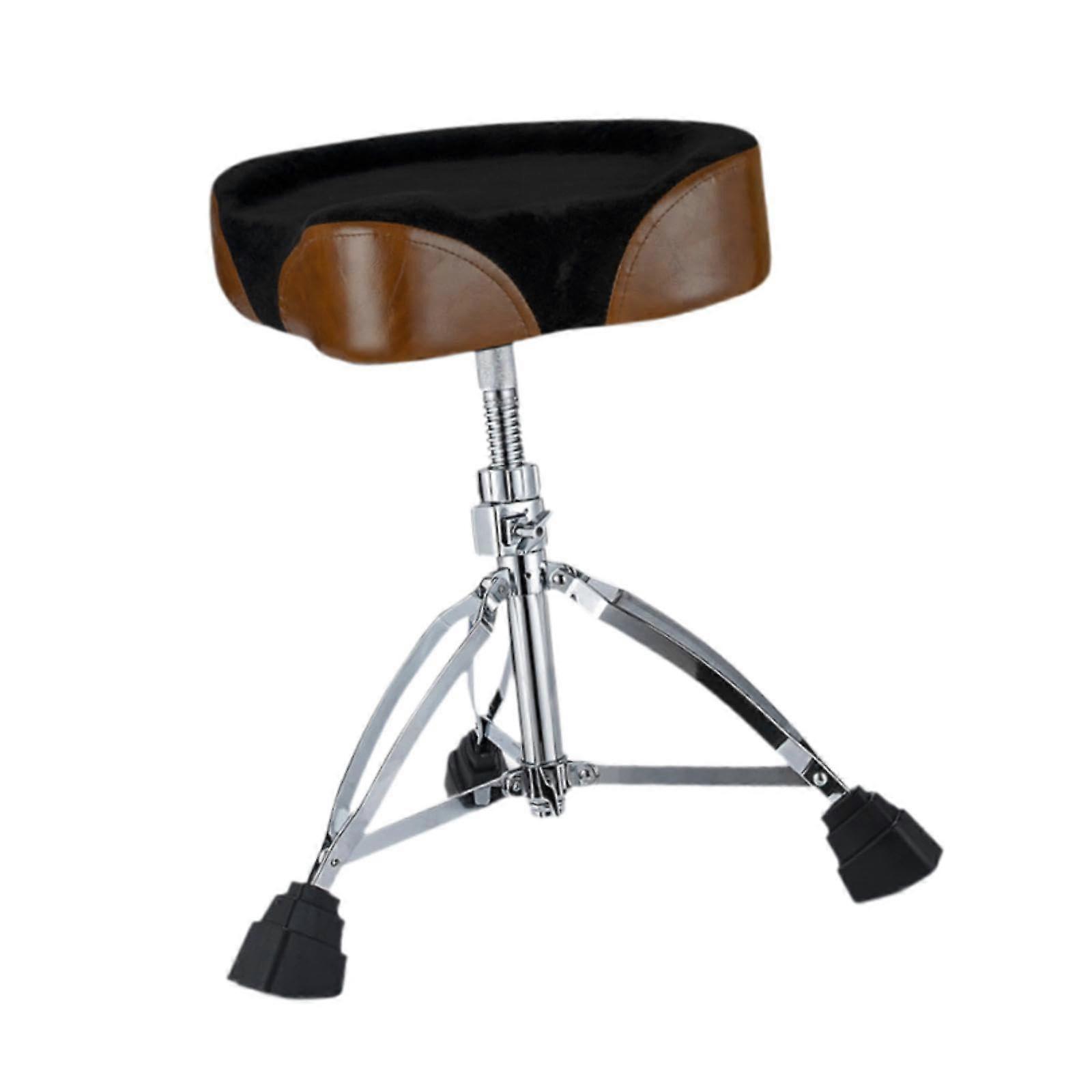 Drum Throne Adjustable Saddle Seat with Non Slip Feet Foldable Tripod Base Comfortable Brown
