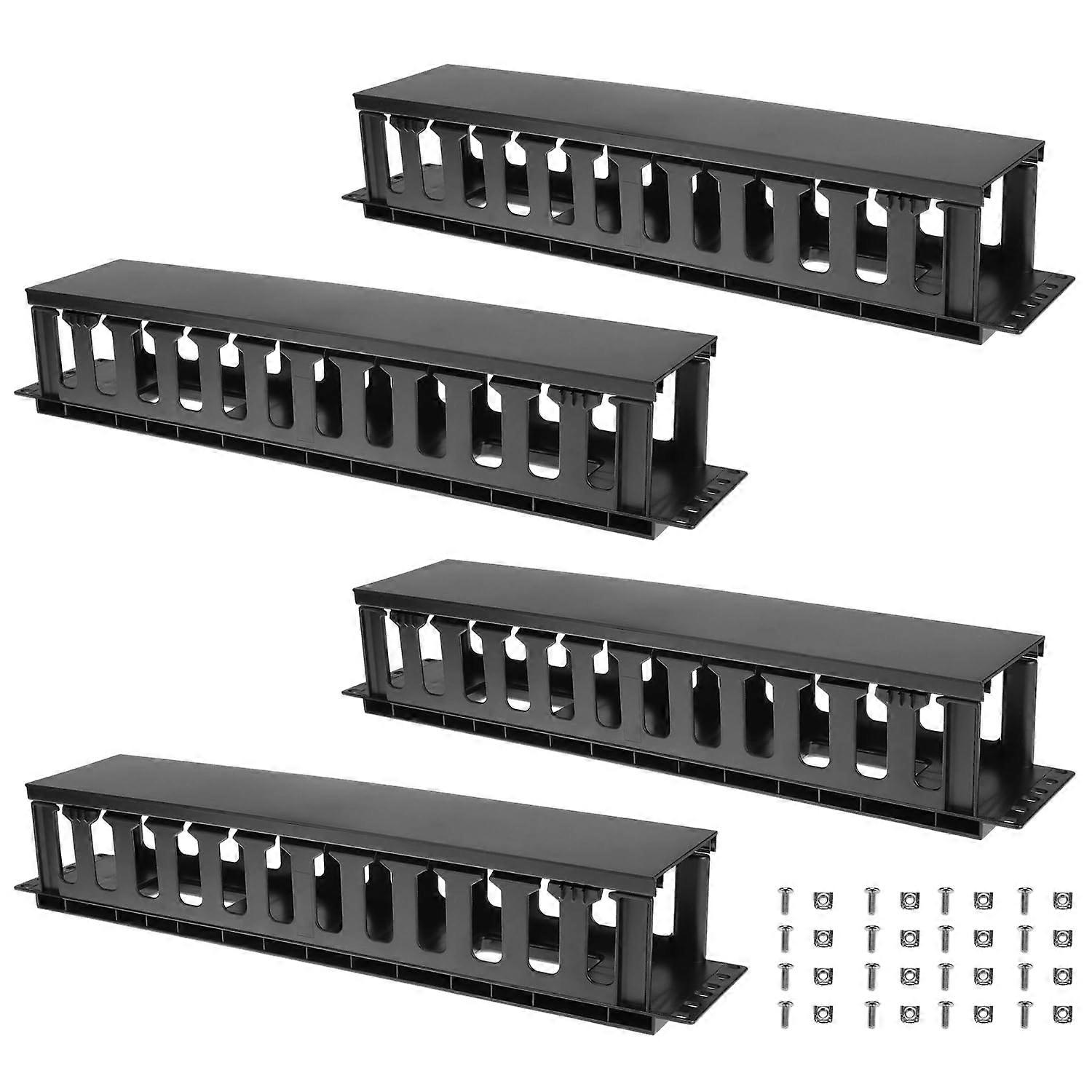 4 Pack 2U Horizontal Rack Mount Cable Management Organizer with 12 Slots, Black Server Rack