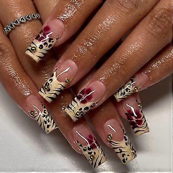 Ongles courts à coller en forme de cercueil, faux ongles French manucure, kit de faux ongles en acrylique réutilisables pour un look salon instantané
