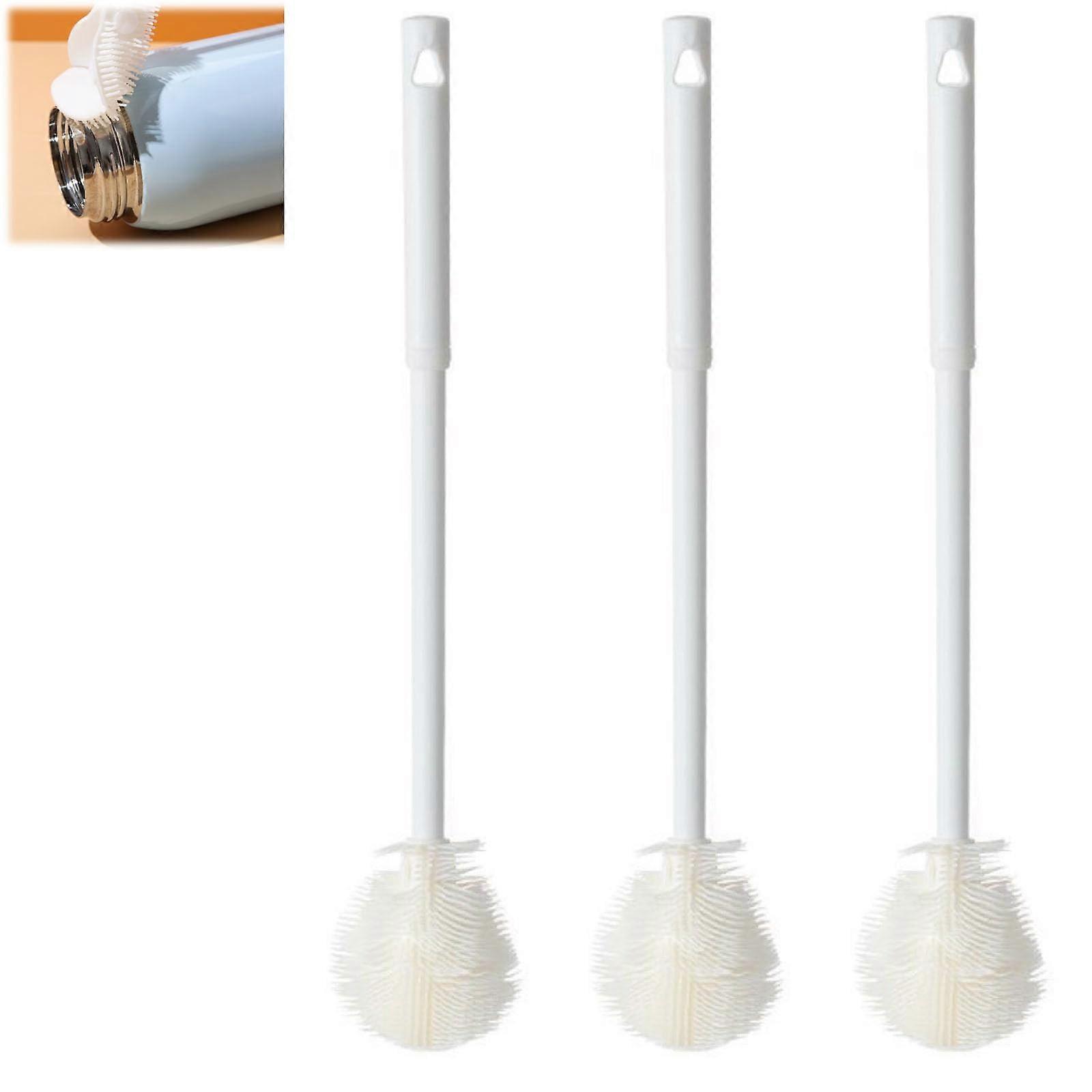 Silicone Bottle Brush Set with Flexible AllAngle Head and Long Handle, Dishwasher Safe, White, 3pcs