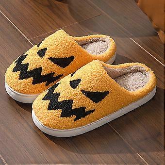 Dames pantoffels van katoen met Halloween-motief, geborduurd, casual, voor binnen en buiten, gesloten teen, warm, unisex, feestelijk borduurwerk voor Halloween.