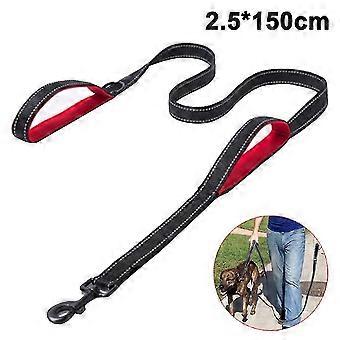 Padded Double Handle Dog Leash with Reflective Nylon, 2 Handles for Control, 150cm Length