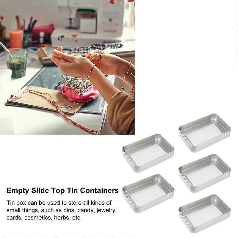 5pcs Containers Top Portable Box Empty Rectangular Slide Top Storage Tin Slide