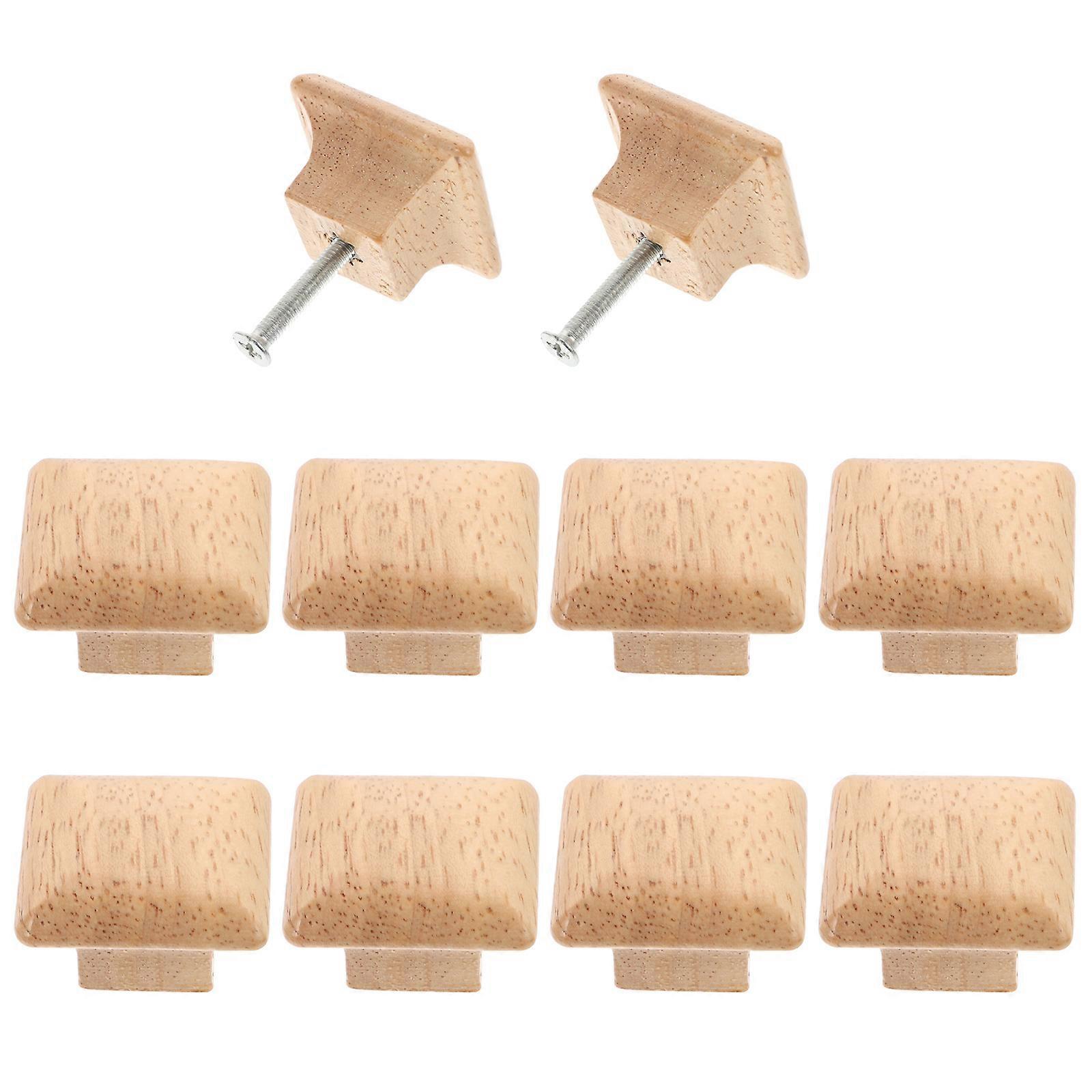 10pcs Solid Wood Knobs Wooden Drawer Handles Square Door Knobs for Home