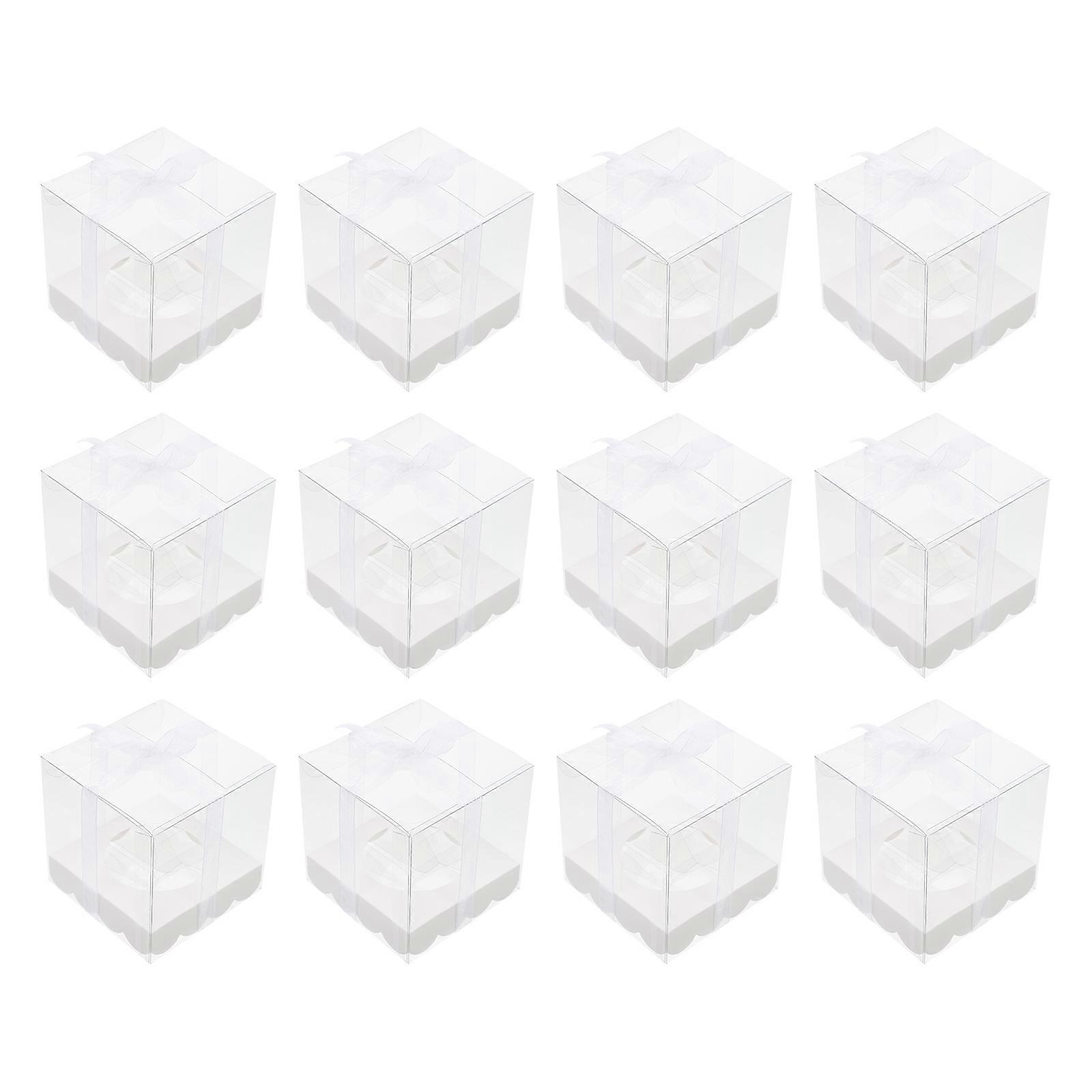 12pcs Transparent Cake Boxes Plastic PET Plastic Boxes Cake Package Boxes for Bakery Party